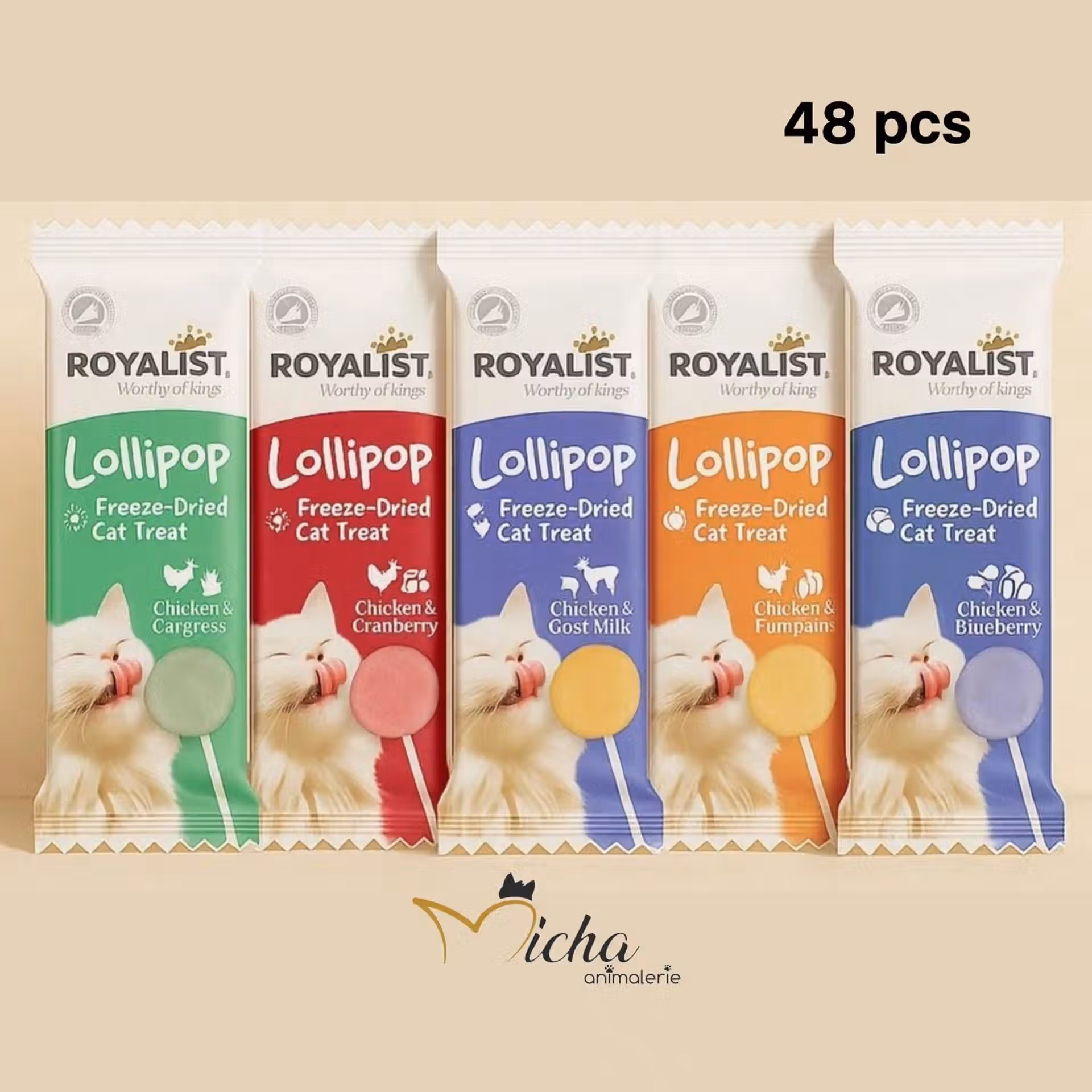 Sucettes lyophilisées pour chats Royalist – Friandises naturelles au poulet & fruits